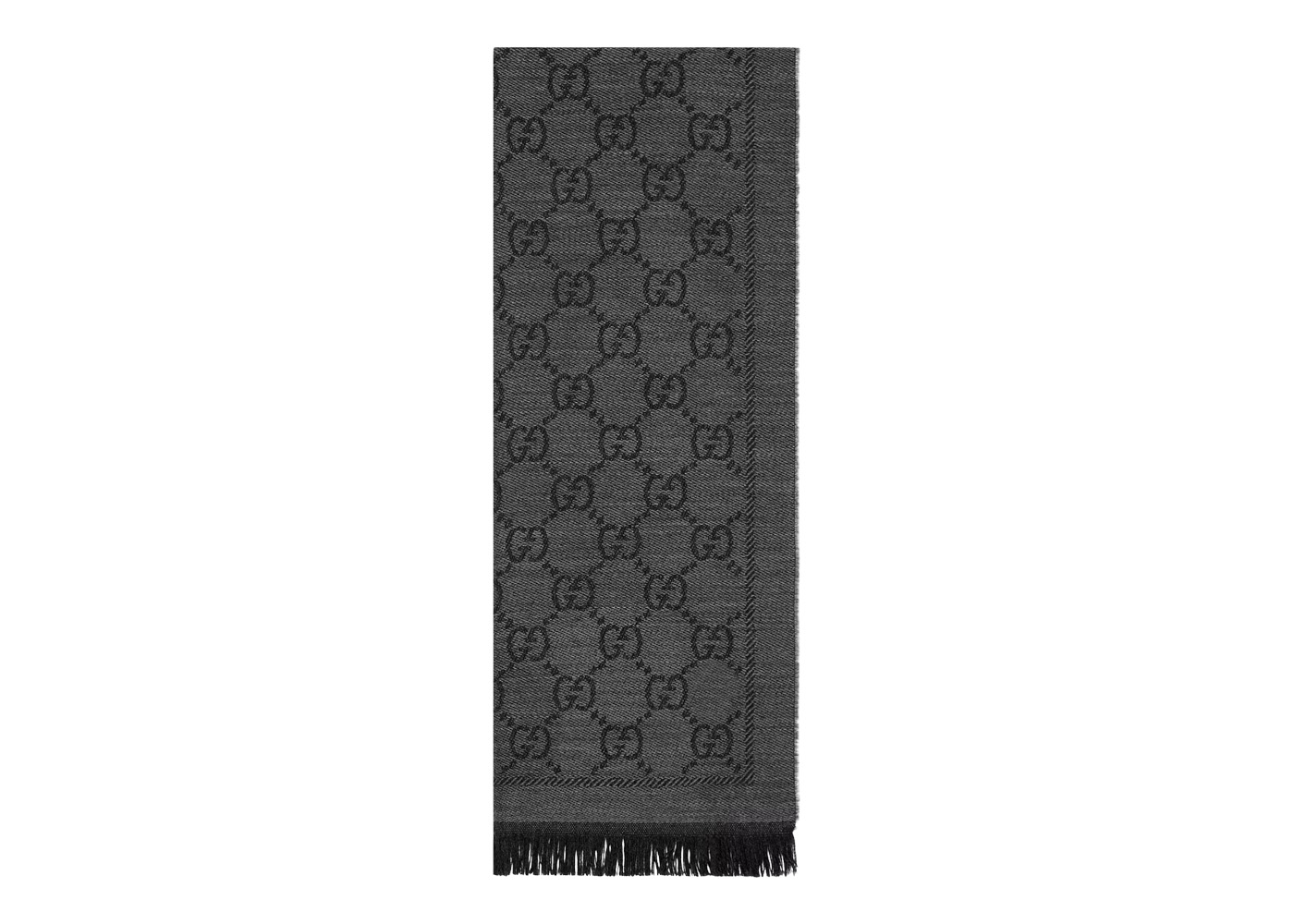 Gucci GG Jacquard Pattern Knitted Scarf Grey