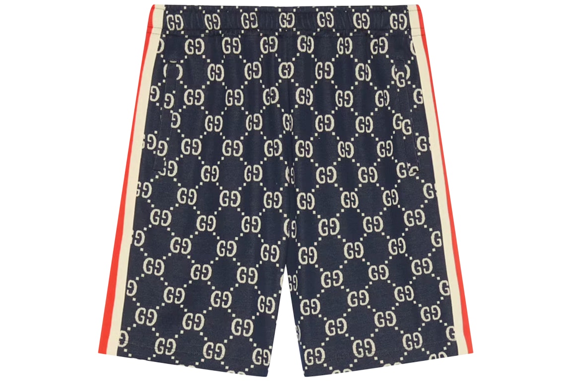 Pre-owned Gucci Gg Jacquard Shorts Blue/ivory