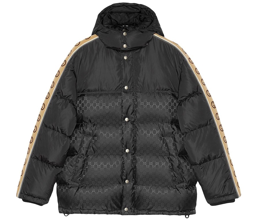 Pre-owned Gucci Gg Jacquard Tape Sleeve Down Jacket Black