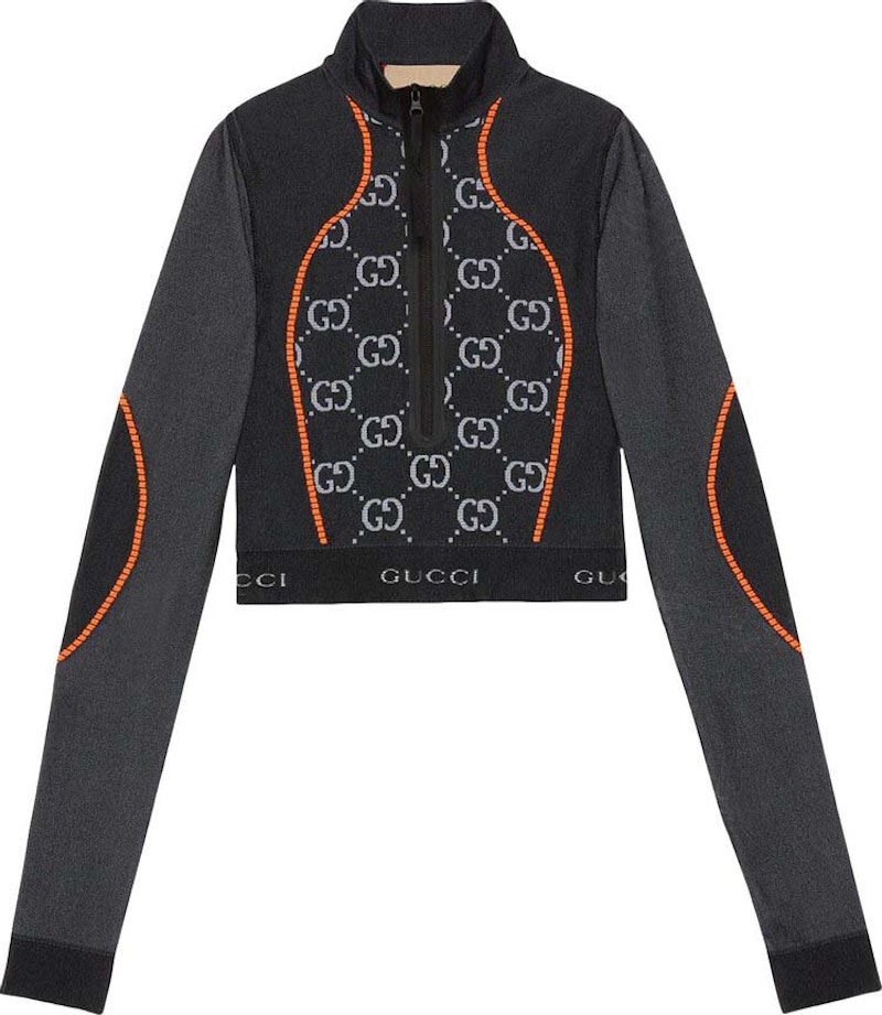 Gucci GG Jersey Jacquard Cropped Top Black/Orange - US
