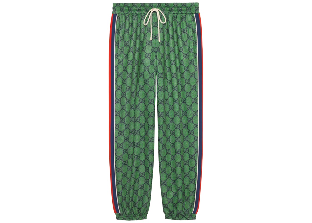 Pre-owned Gucci Gg Jersey Jogging Pant With Web Green/dark Blue