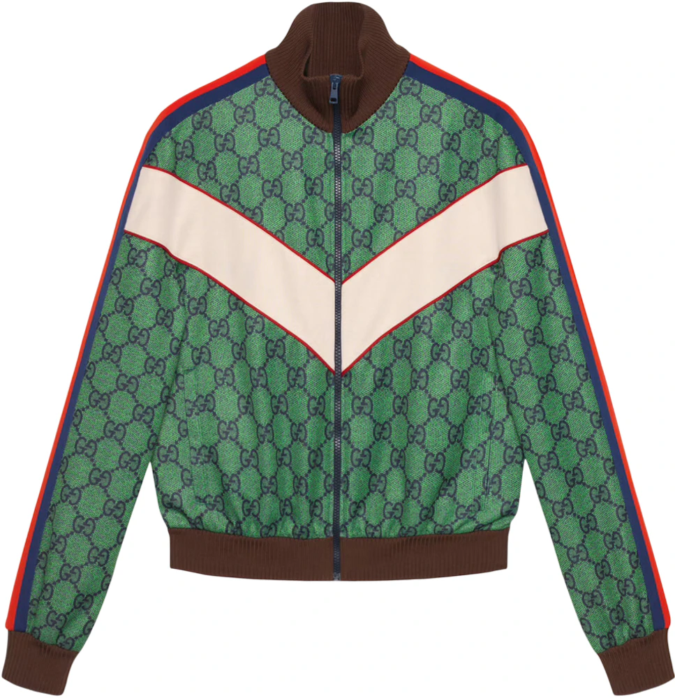 Gucci GG Jersey Zip Jacket With Web Green/Dark Blue Men's - US