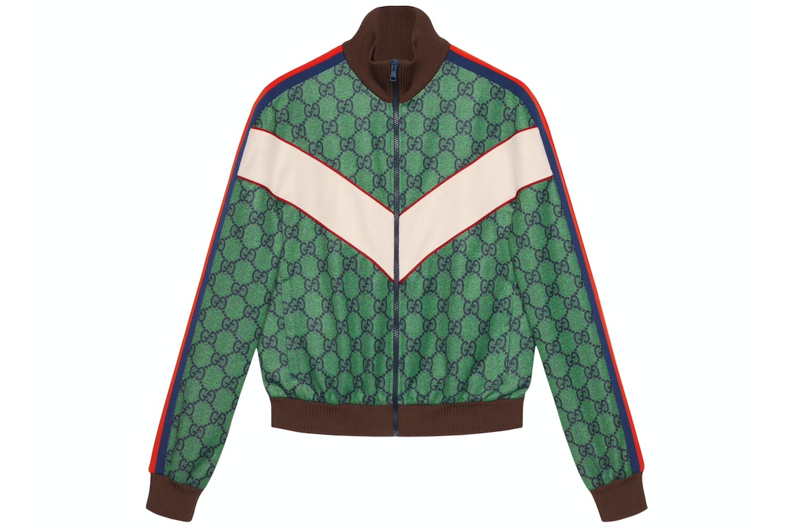 Pre-owned Gucci Gg Jersey Zip Jacket With Web Green/dark Blue