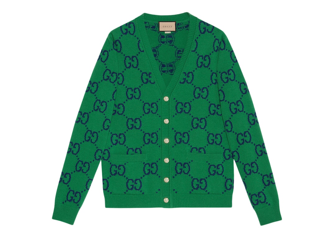 Pre-owned Gucci Gg Knit Cardigan Green/blue
