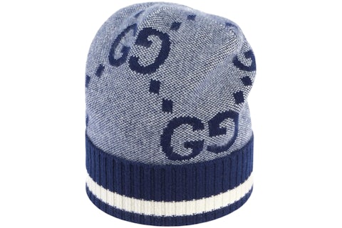 Berretto Gucci GG Knit in cashmere blu IT - Main Image