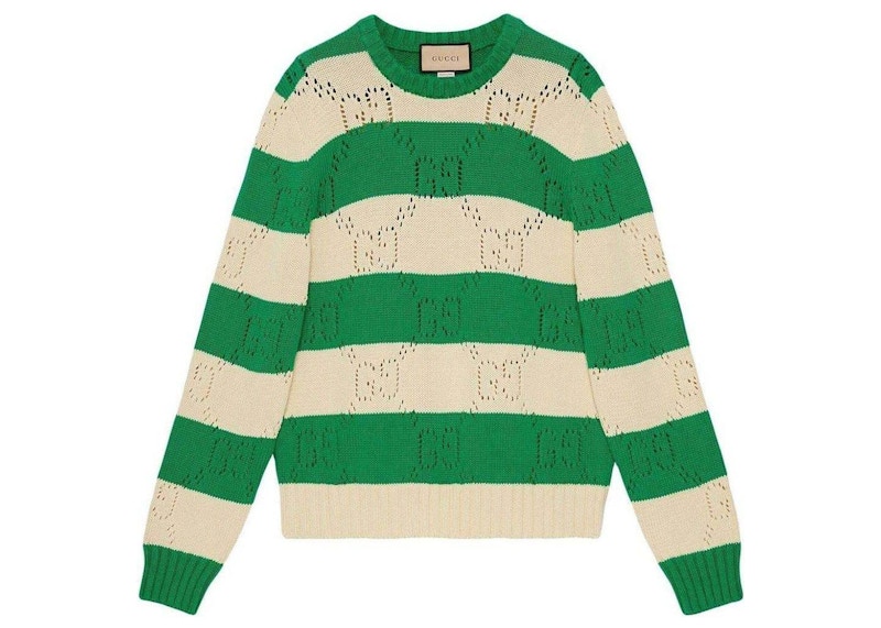 Gucci GG Lace Striped Knit Sweater Green Men's - US