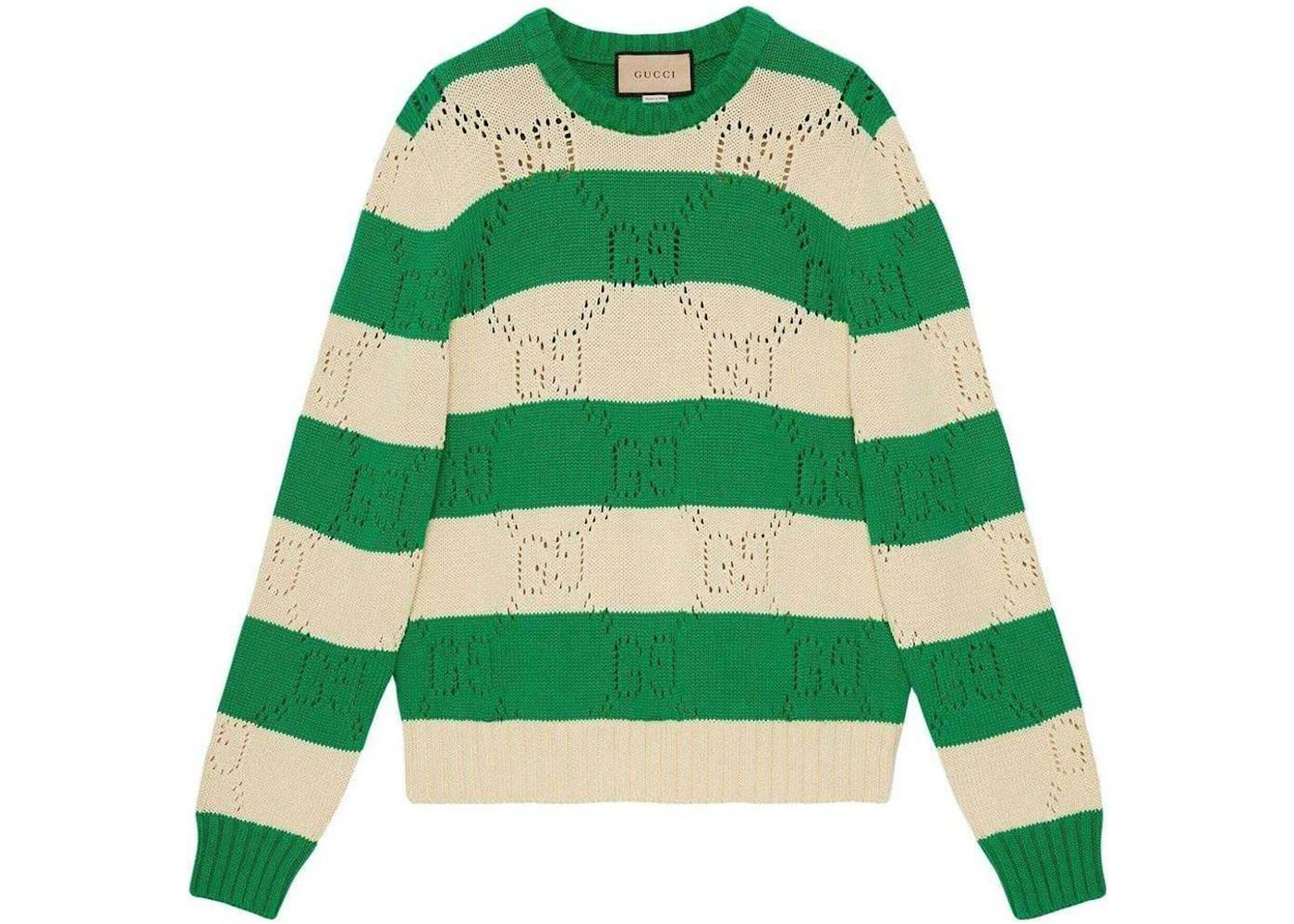Gucci GG Lace Striped Knit Sweater Green Men's US