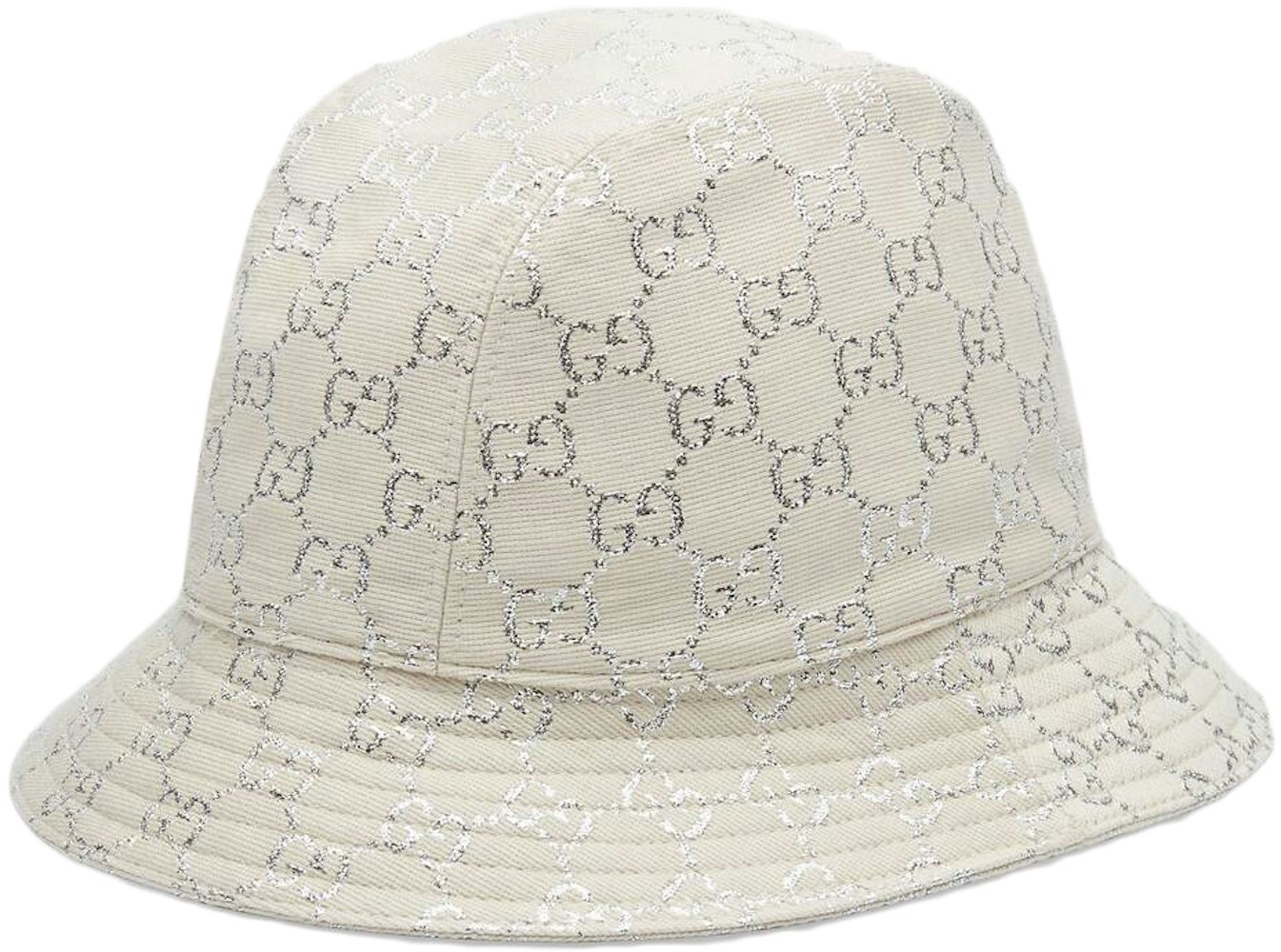 Gucci Gg Lame Bucket Hat White Silver In Lame