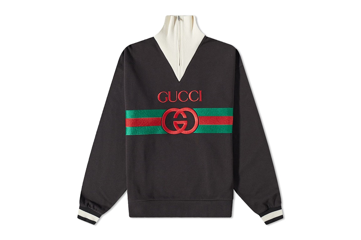 Pre-owned Gucci Gg Logo Quarter-zip Sweatshirt Navy/multi