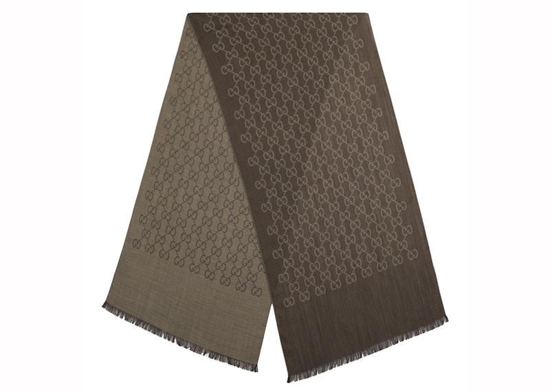 Pre-owned Gucci Gg Logo Scarf In Rope/dark Brown