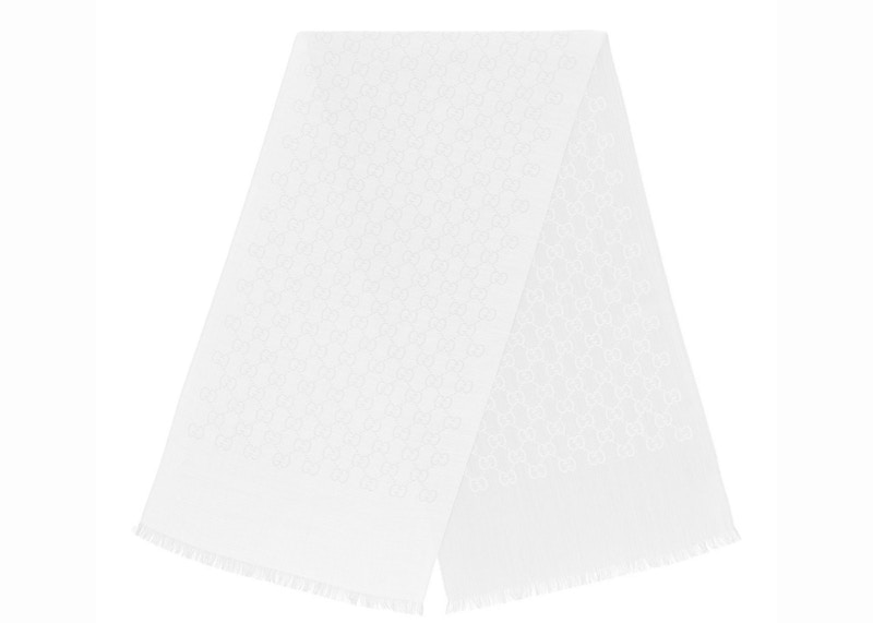 Pre-owned Gucci Gg Logo Scarf In White