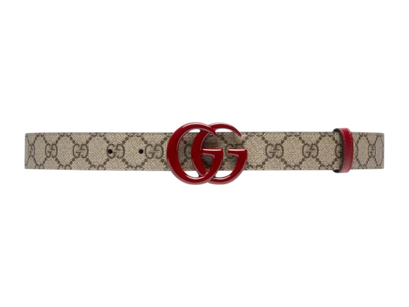Pre-owned Gucci Women's  Gg Marmont Belt In Beige Red