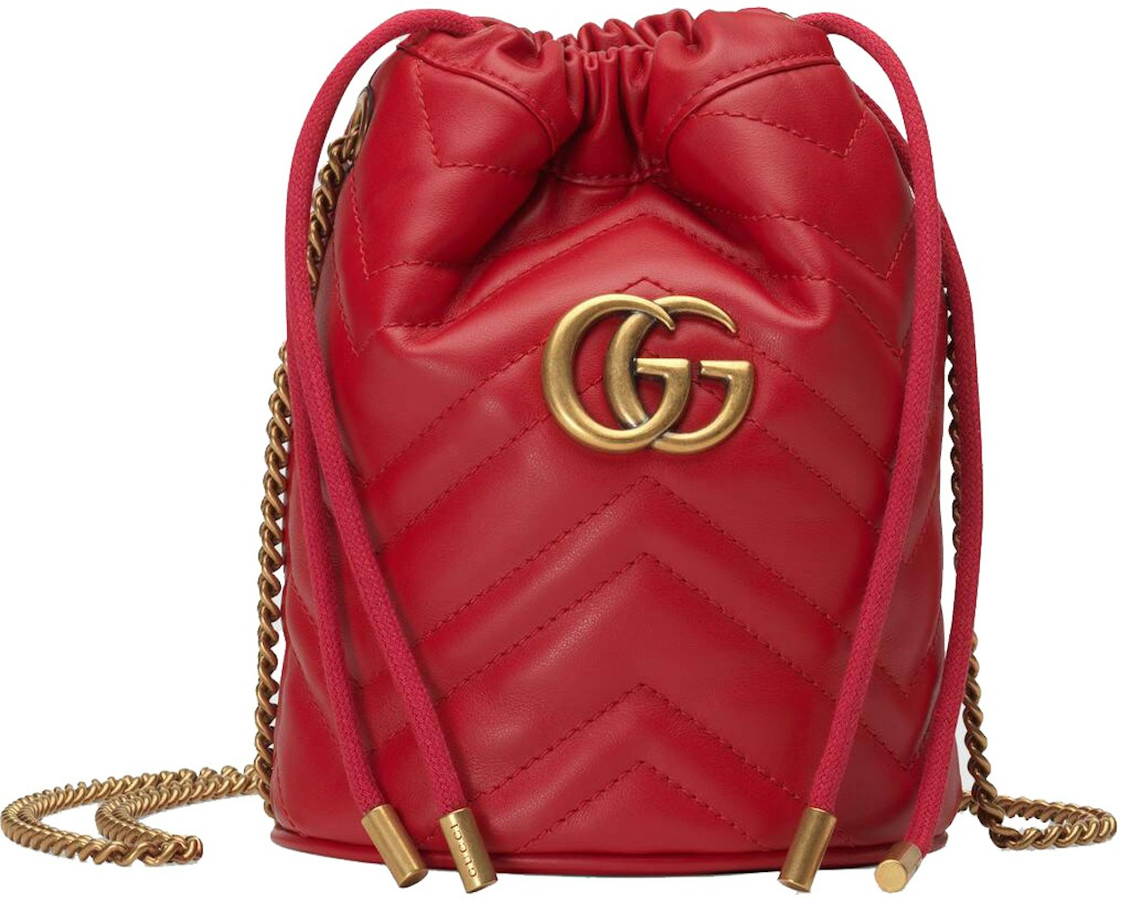 Abe klap sammensnøret Gucci GG Marmont Bucket Bag Mini Hibiscus Red in Leather with Antique  Gold-tone