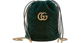 Gucci GG Marmont Bucket Bag Velvet Mini Dark Green
