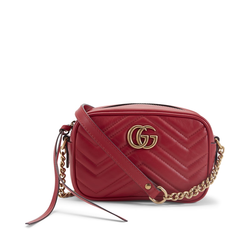 Gucci GG Marmont Camera Bag Matelasse Mini Hibiscus Red in Leather