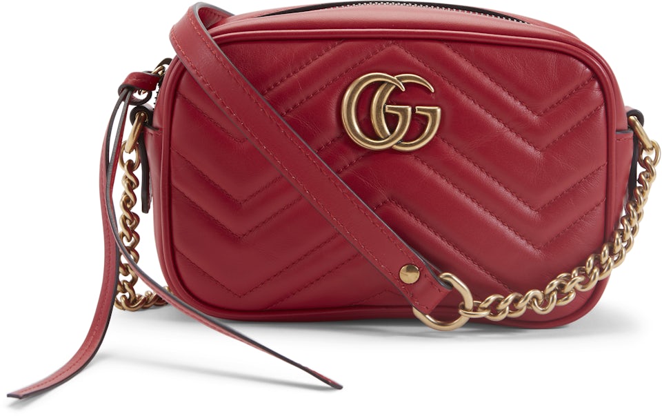 Gucci GG Marmont Camera Bag Matelasse Velvet Small Hibiscus Red in