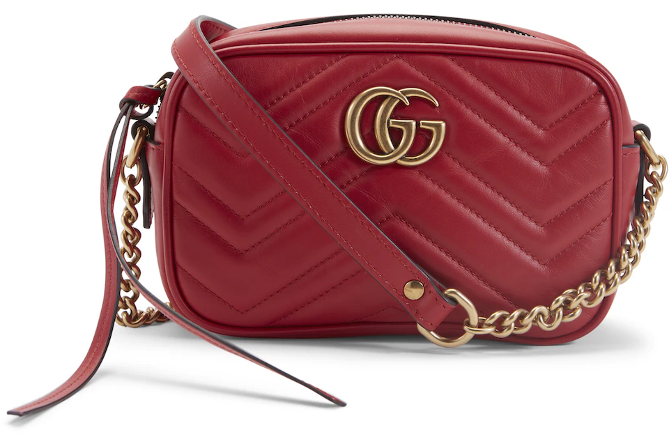 Gud distrikt befolkning Gucci GG Marmont Camera Bag Matelasse Mini Hibiscus Red in Leather with  ANTIQUE GOLDTONE - US