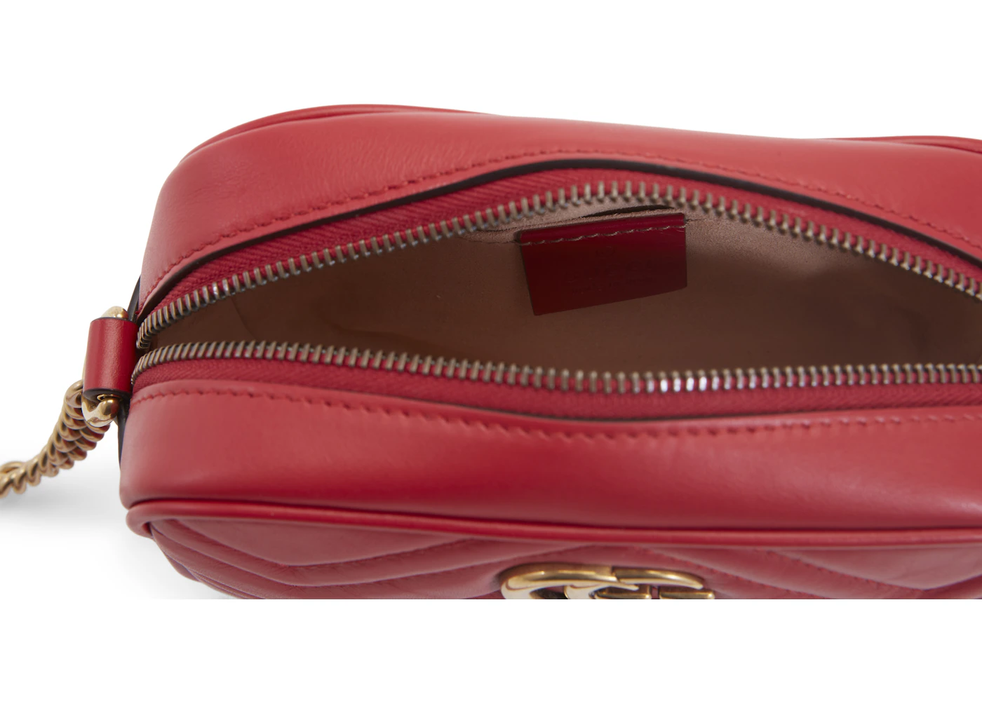 Gucci GG Marmont Camera Bag Matelasse Mini Hibiscus Red in Leather with ...