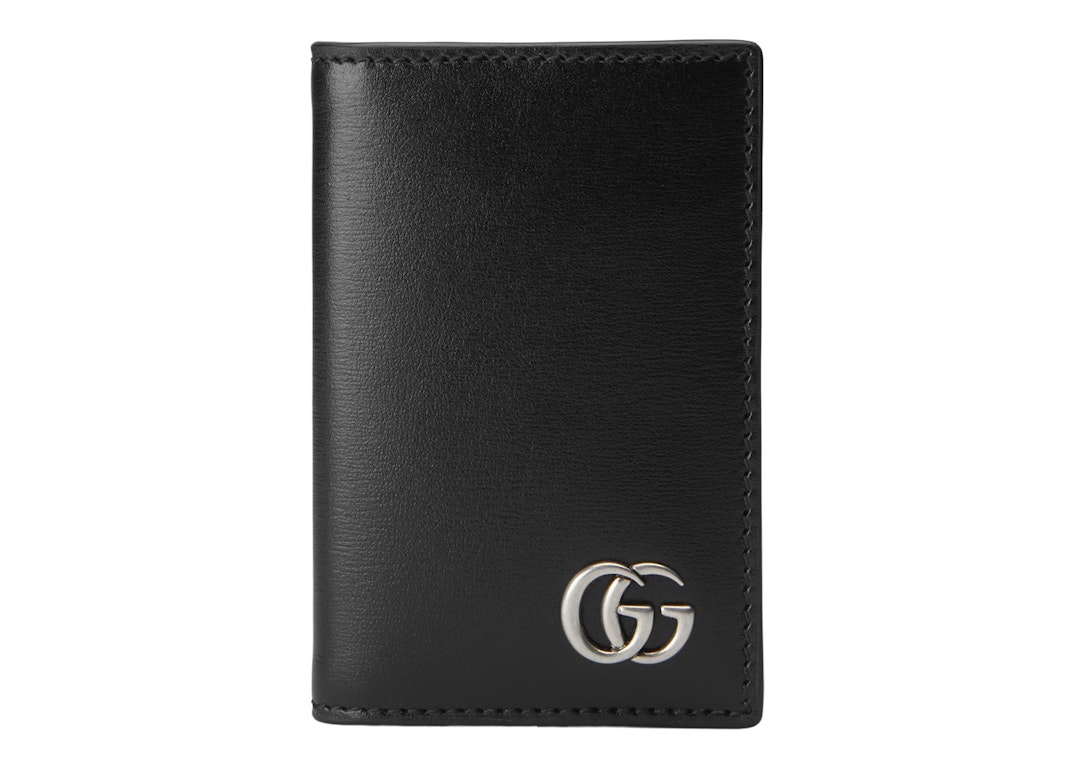 Pre-owned Gucci Gg Marmont Card Case Palladium-tone Black