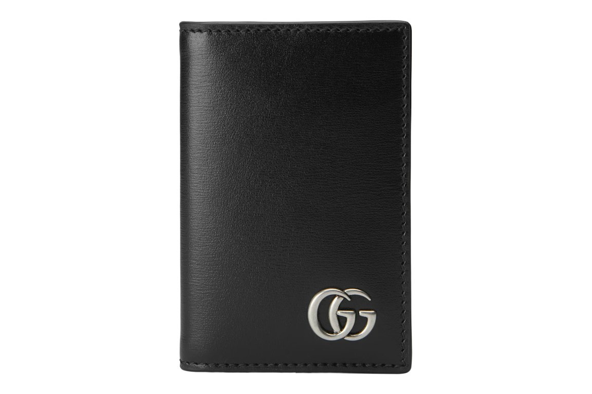 Pre-owned Gucci Gg Marmont Card Case Palladium-tone Black