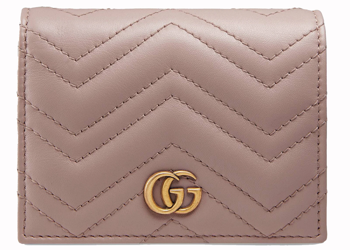 Dusty Pink Leather GG Marmont Card Case Wallet