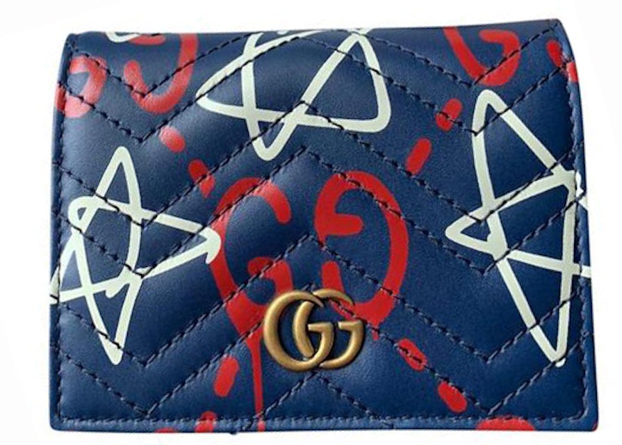 New Authentic Gucci Matelasse GG Marmont Card Case Wallet in blue,Multicolor