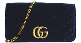 Gucci GG Marmont Chain Wallet Crossbody Velvet Navy