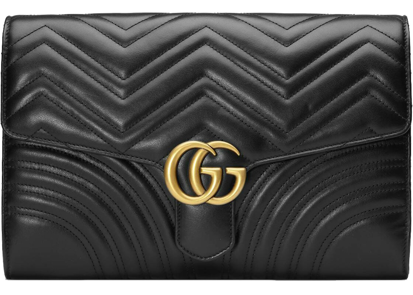 Gucci GG Marmont Clutch Black in Calfskin Leather with Antique Gold-tone