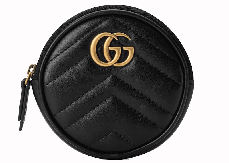 Gucci GG Marmont Coin Purse Matelasse Black in Leather with Antique Gold tone US