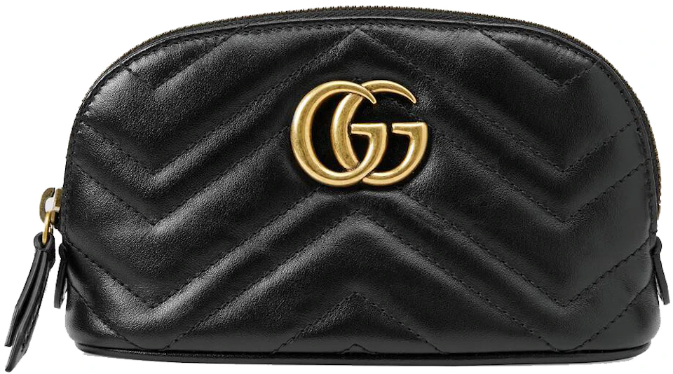 Gucci GG Marmont Cosmetic Case Black in Calfskin Leather with Gold-tone