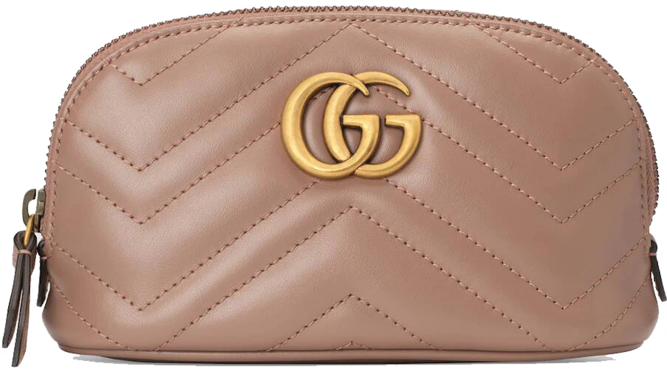 Gucci Marmont Cosmetic Dusty Pink in Calfskin Leather with Antique Gold-tone