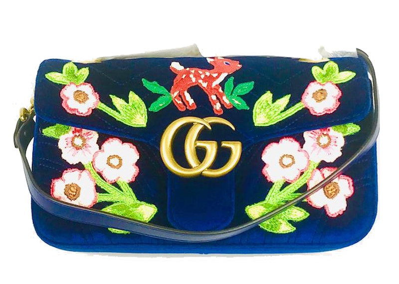 Gucci GG Marmont Crossbody Bag Bambi Blue in Velvet with Gold-tone