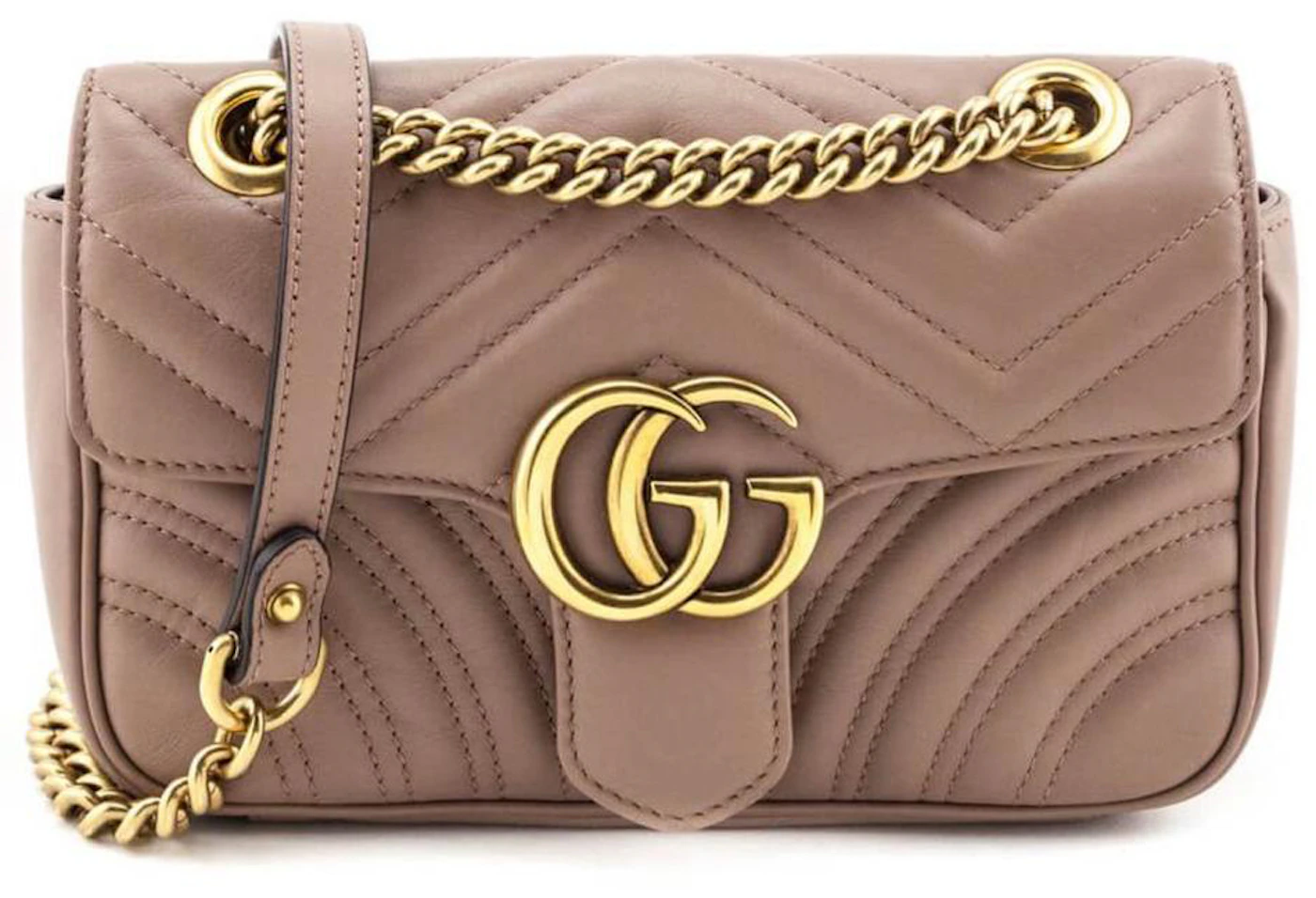 Gucci GG Marmont Crossbody Bag Mini Pink in Leather with Gold-tone -
