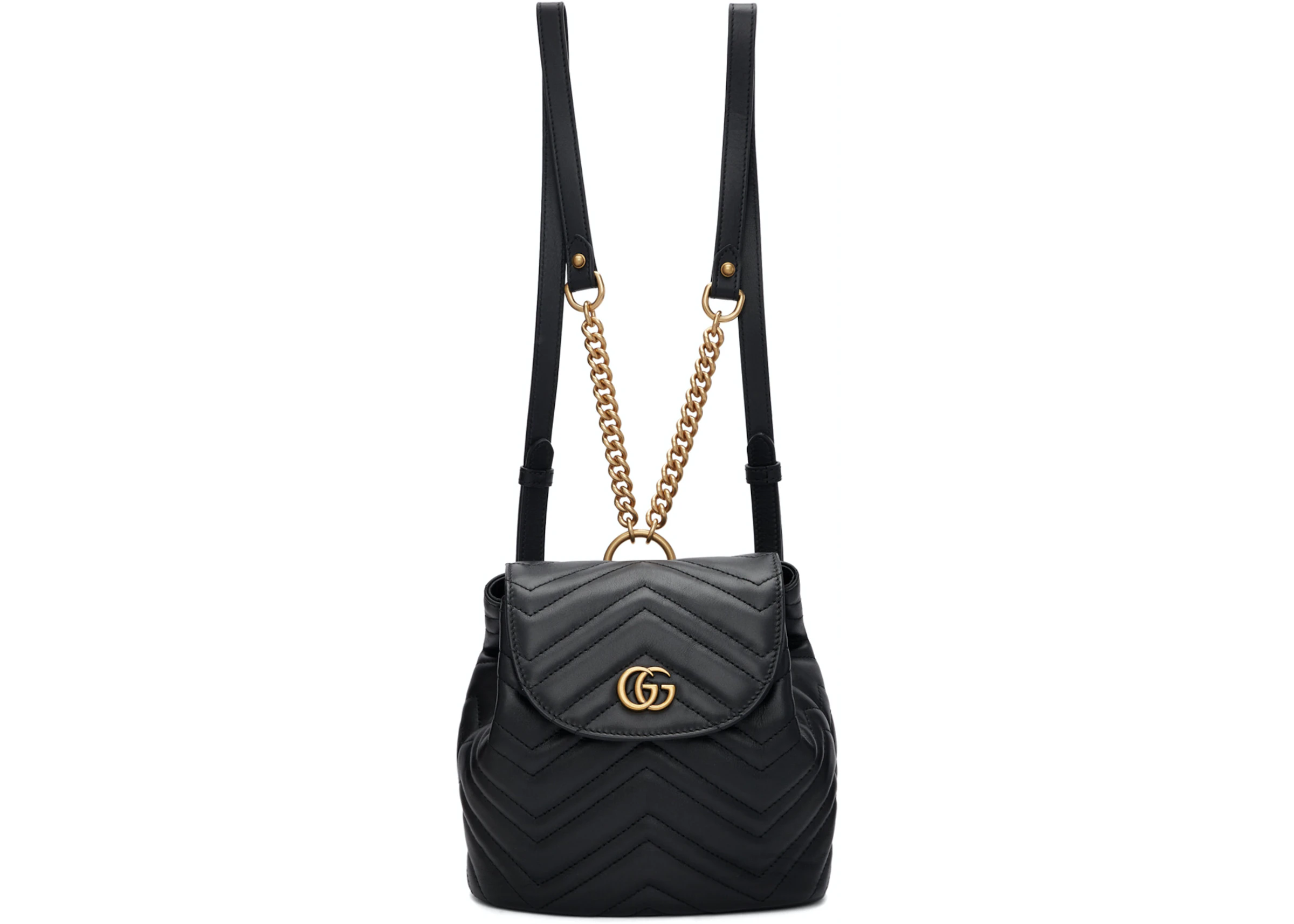 africano vestíbulo visual Gucci GG Marmont Flap Backpack Matelasse Mini Black in Leather with Antique  Gold-tone - ES