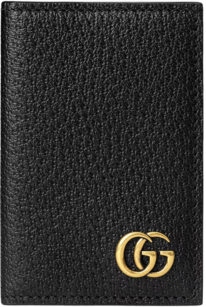 Gucci GG Marmont Folded Card Case Black in Leather with Antique Gold ...