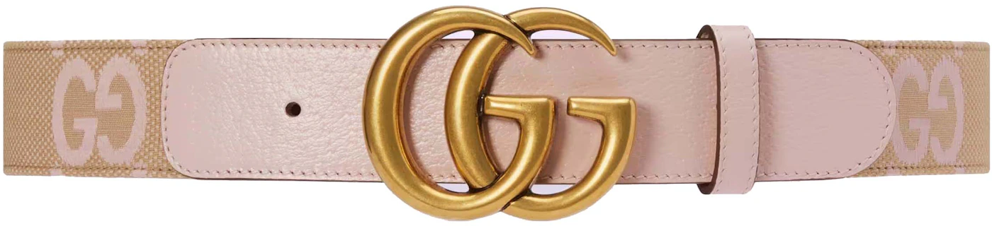 Gucci GG Marmont Jumbo GG Belt Beige/Light Pink in Canvas with Gold ...