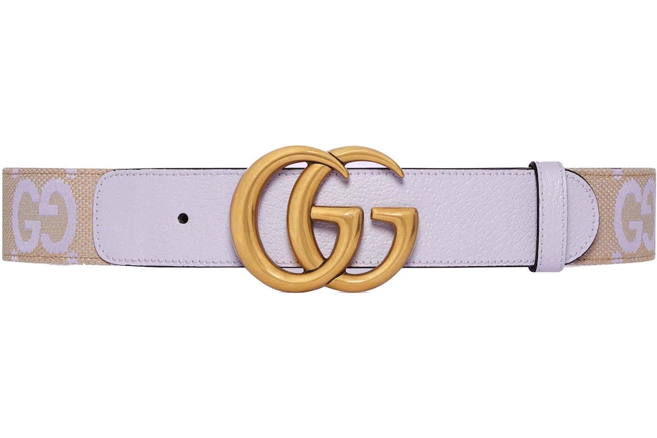 Gucci GG Marmont Jumbo GG Belt Beige/Lilac in Canvas with Gold-tone - US