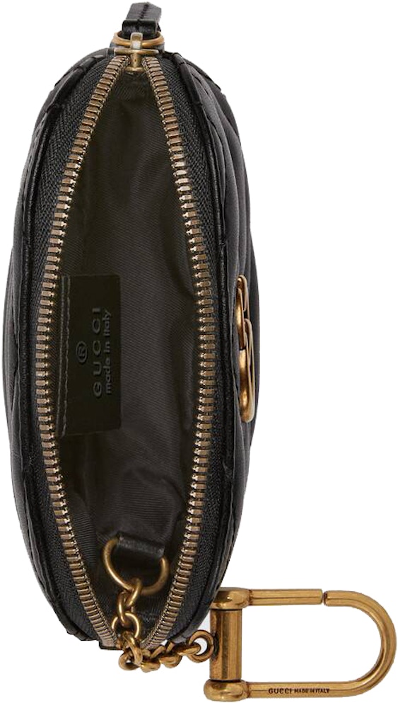 Gucci GG Marmont Key Pouch Black in Calfskin Leather with Antique Gold-tone