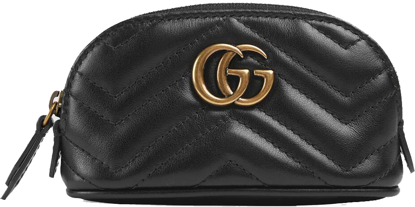Gucci GG Marmont Key Pouch Black in Calfskin Leather with Antique Gold ...
