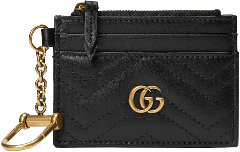 Viva Arbejdsløs modbydeligt Gucci GG Marmont Keychain Wallet Black in Calfskin Leather with Antique  Gold-tone