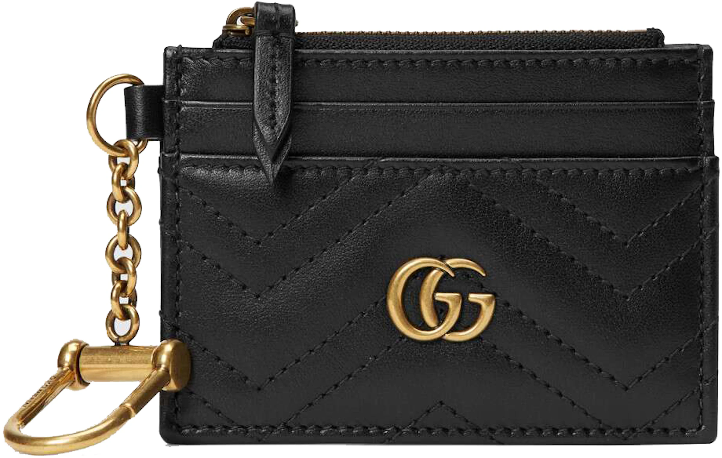 Gucci GG Marmont Keychain Wallet Black in Calfskin Leather with Antique  Gold-tone - US