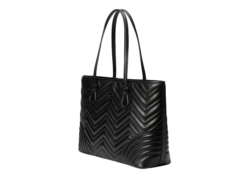 Gucci GG Marmont Large Tote Bag Matelasse Chevron Black in Leather