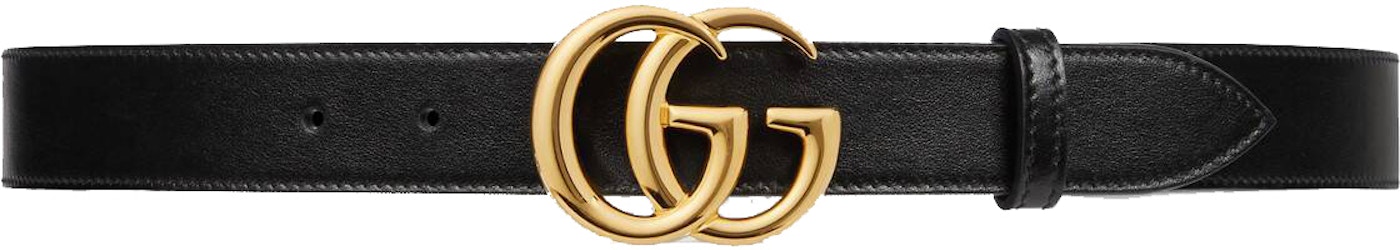 Gucci GG Marmont Belt Shiny Buckle 1 Width Black in with Antique Gold-tone