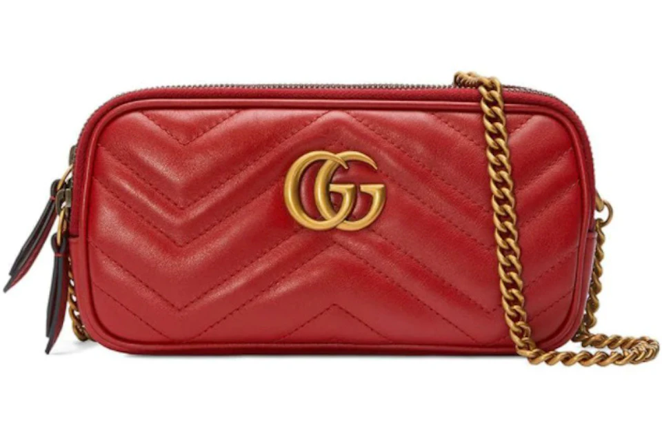 Gucci GG Marmont Matelasse Chain Bag Mini Hibiscus Red
