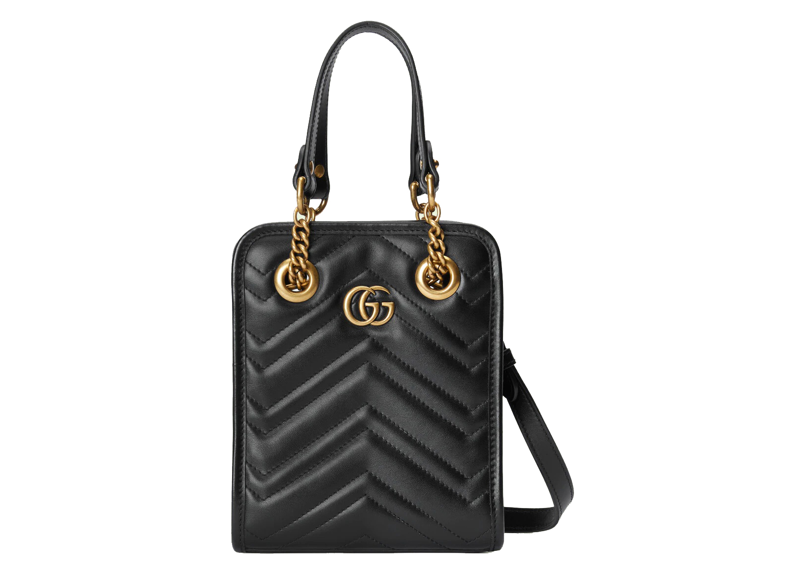 Gucci GG Marmont Matelasse Mini Bag Black in Chevron Leather with