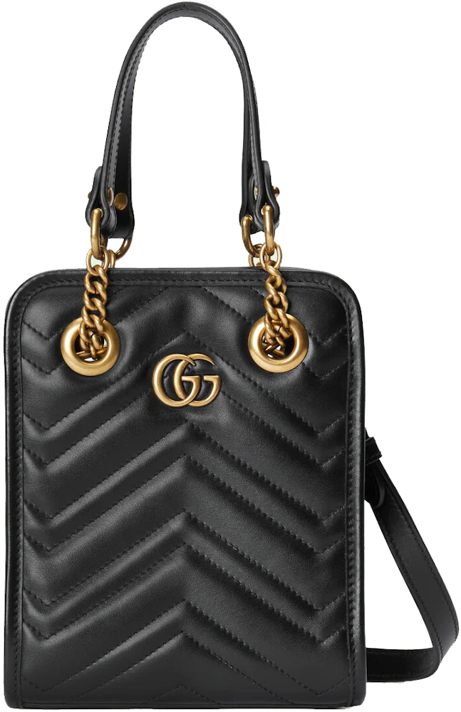 Gucci GG Marmont Matelasse Mini Bag Black in Chevron Leather with Gold-tone  - GB