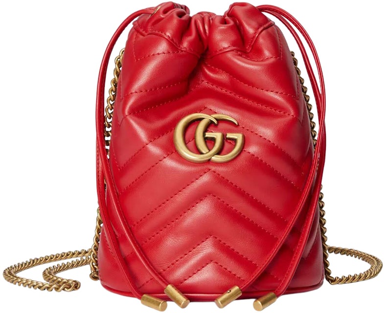 Gucci Matelasse Mini GG Marmont 2.0 Bucket Bag Red