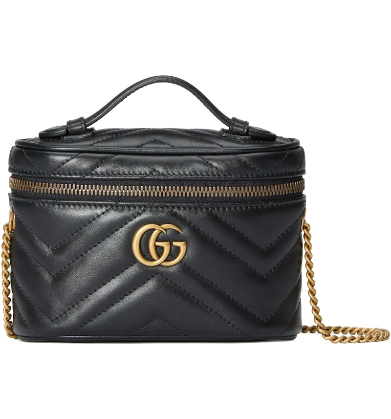 Gucci GG Marmont Matelasse Mini Top Handle Bag Black in Chevron