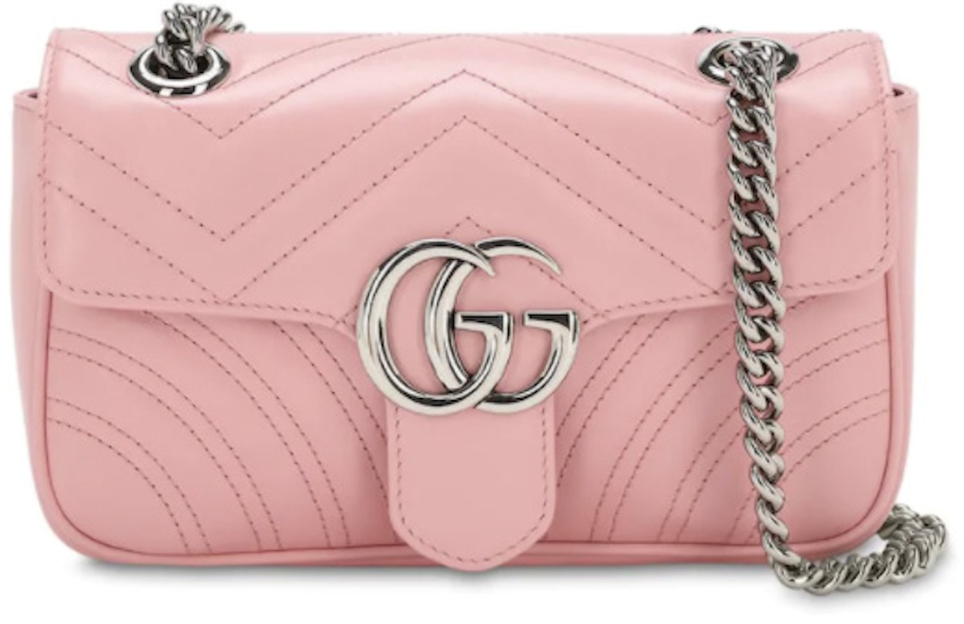 Gucci GG Marmont Matelasse Shoulder Mini Pastel Pink in Leather with Palladium-tone
