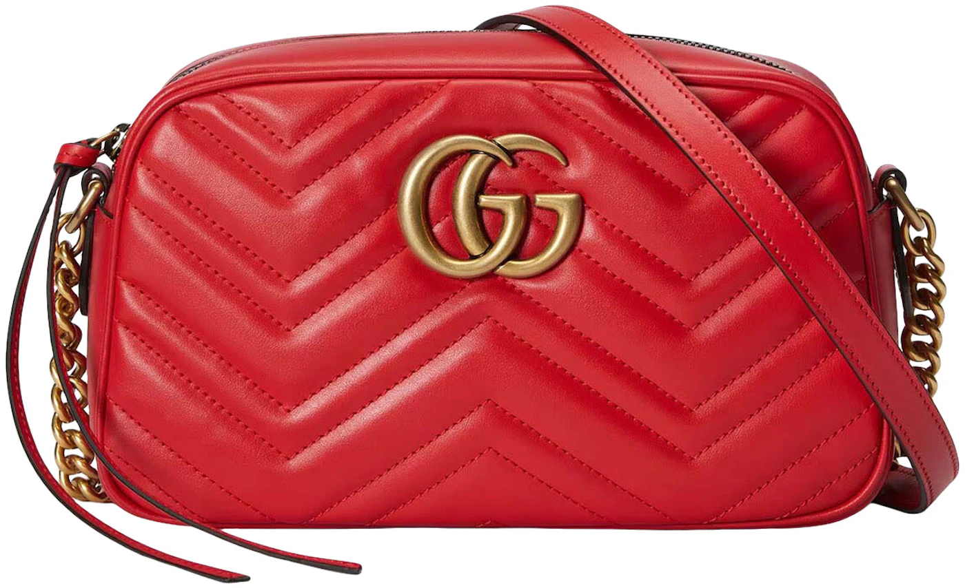 Gucci GG Marmont Matelasse Small Shoulder Bag Red in Leather with ...